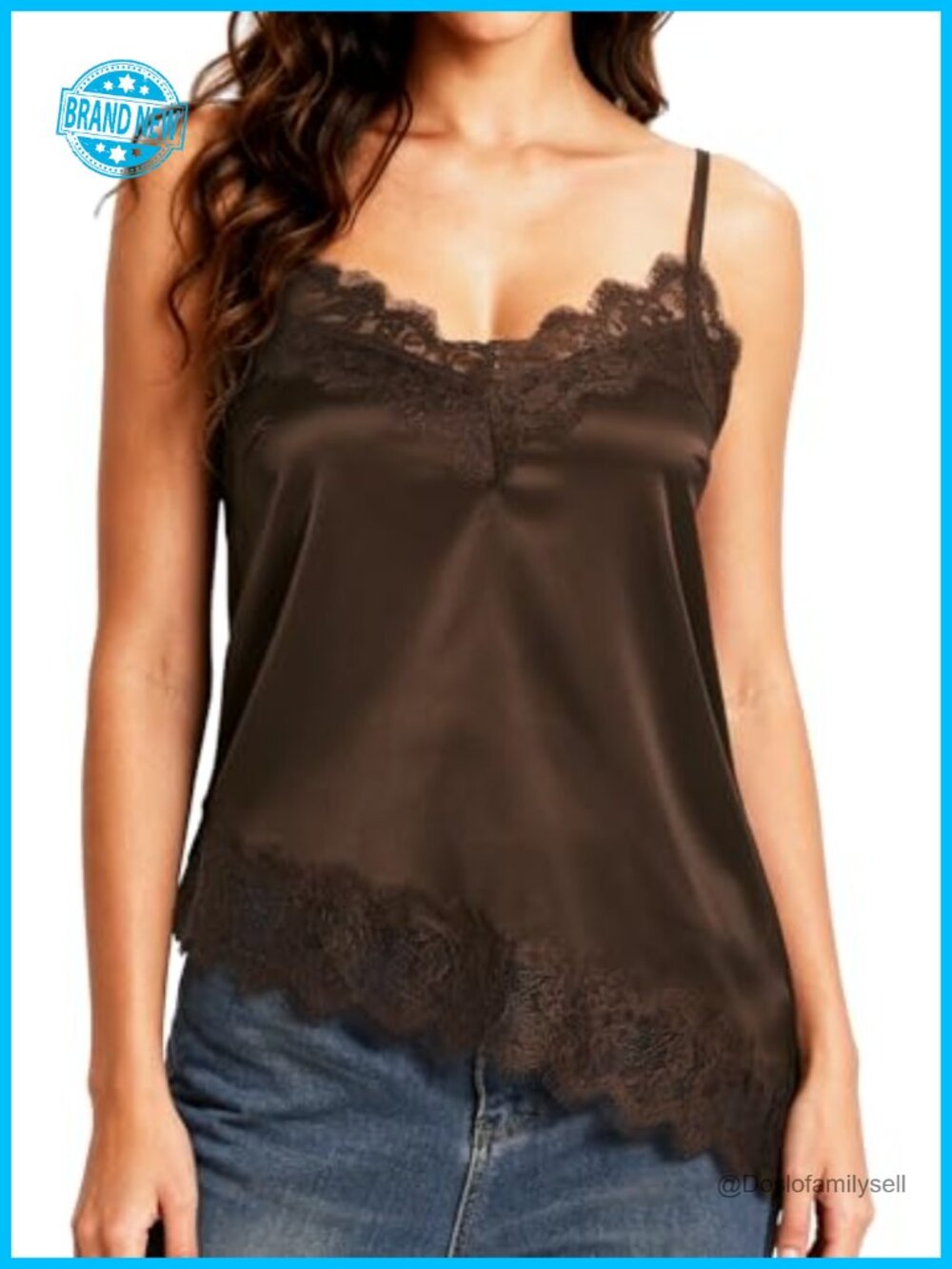 Satin Lace Cami Tank Top Asymmetrical Silk Lace Camisole